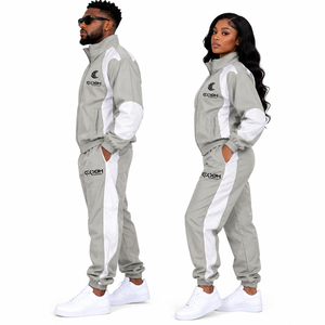 Men <b>women</b> gray white <b>tracksuit</b> set sporty full zip jacket matching pants autumn sportswear breathable polyester outdoor wear - Product Image 4