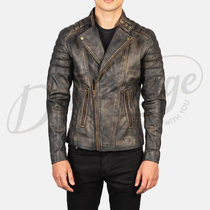 Men Retro Distressed <b>Brown</b> Real <b>Leather</b> Biker <b>Jacket</b> Vintage Asymmetric Zip Motorcycle <b>Jacket</b> Padded Winter Fashion Coat - Product Image 1