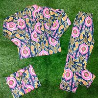 Ensemble de pyjama pour femmes en coton 100% à imprimé floral, col en V |   Vêtements de nuit à manches longues, doux, respirants et légers