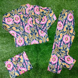 100% Cotton Women's Floral Printed V-neck Night <b>Suit</b> Set <b>Pajama</b> | Soft Breathable Lightweight Long Sleeve Sleepwear - Product Image 6