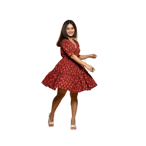 Boho Floral coton robe robe d'été à la main pour les femmes léger tenue décontractée robe courte pour les vacances ou la plage vêtements élégants - Product Image 1