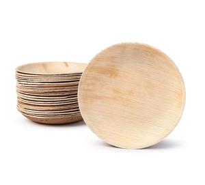 Assiette ronde jetable en feuille d'arec durable, motif bois naturel, écologique, pour fêtes, mariages, banquets et buffets - Product Image 4