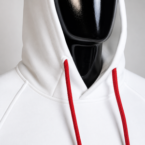 <b>Men's</b> White Hooded <b>Sweatshirt</b> With <b>Red</b> Drawstrings And Pocket Casual Autumn Wear Regular Fit Knitted French Terry 100% Cotton - Product Image 3