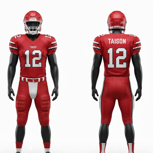220 GSM Premium Polyester Mesh American Football Uniform Men Short Sleeve Front Printed Grey Burgundy Gold Custom Tackle Twill - Product Image 3