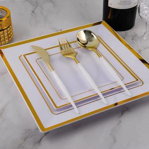 Ensemble de 3 couverts en métal doré et blanc (cuillère, fourchette, couteau) – Décoration de table, mariage, vaisselle de table, dernières nouveautés - Product Image 5