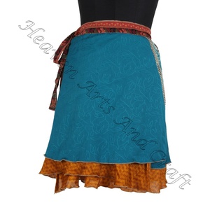 2023 New Arrival Ladies Wrap Silk Mini <b>Skirt</b> Women Wear Vintage Silk Sari <b>Short</b> Length Wrap Around Mini <b>Skirt</b> 2 Layer Reversible - Product Image 1