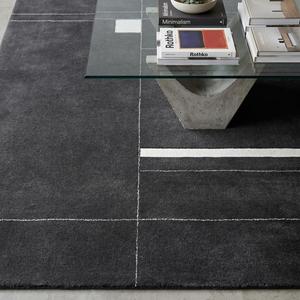 Luxury Modern <b>Charcoal</b> <b>Grey</b> Geometric Hand Tufted Wool Area <b>Rug</b> Abstract Linear Pattern Decorative Carpet for Livin Room - Product Image 4