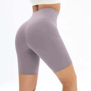 Shorts cyclistes taille haute personnalisés pour femmes, longueur genou, pour yoga et course, coupe ajustée basique, grandes tailles - Product Image 5