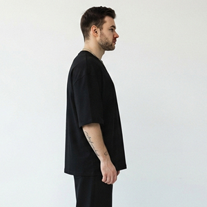 T-shirt en coton oversize à col rond pour homme, manches courtes, coupe décontractée, épaules tombantes, style streetwear, coupe ample - Product Image 4