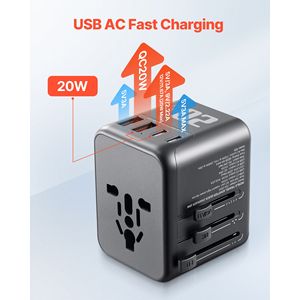 Adaptador de Viaje Universal 5 en 1, Adaptador de Corriente Internacional Europeo con 2 Puertos USB-C, 2 Puertos USB, 1 Toma de Corriente Alterna y 4 Enchufes Diferentes - Product Image 4