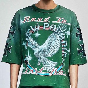 Ensembles chemises et shorts pour hommes, personnalisés avec logo imprimé, effet délavé, vert, pour streetwear, vêtements d'été pour hommes, respirants - Product Image 2