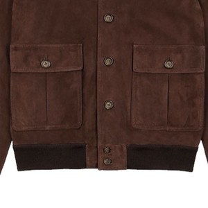 <b>Men's</b> Brown <b>Suede</b> Bomber <b>Jacket</b> Stand Collar Button Closure Casual Autumn Wear Regular Fit Solid Color Sample Available - Product Image 2