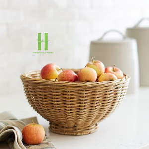 Best Selling Customizable Eco-Friendly Boho Rattan Tray Basket Bowl Storage Serving Food <b>Container</b> Made in Vietnam Factory HNH - Product Image 1