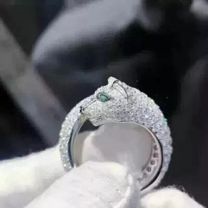 Anillos de pantera con incrustaciones de corte redondo, de plata de ley bañada en rodio, estilo Hip Hop, para compromiso, aniversario, uso diario, unisex, boda, amigos - Product Image 4