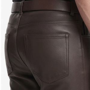 Pantalon de moto en cuir PU pour homme, taille élastique, taille mi-haute, avec poches latérales - Product Image 5