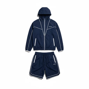 Breathable Polyester Knit Solid Color Casual Spring <b>Jacket</b> Set Windproof <b>Lightweight</b> Hooded Elastic Waist Shorts Plus Size Men's - Product Image 1