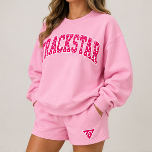 Conjunto Deportivo Casual Personalizado de 2 Piezas para Mujer, con Cuello Redondo y Estampado de Letras con Puntos Rosas - Product Image 3