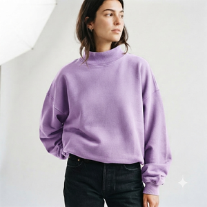 เสื้อสเวตเชิ้ตผู้หญิงทรงหลวม คอเต่า แขนยาว ผ้าฝ้ายฟลีซเนื้อนุ่ม ไหล่ตก ปลายแขนจั๊มพ์  แบบลำลอง สั่งทำได้ - Product Image 1