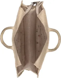 Sac fourre-tout tendance en jute naturel, taille personnalisable, réutilisable pour les courses, avec doubles poignées non tissées et fermeture éclair, idéal pour la vente au détail - Product Image 3