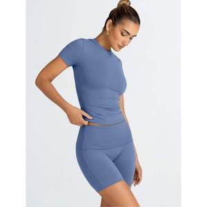 Conjuntos de Shorts Deportivos para Mujer, Shorts de Yoga Atléticos de Verano, Conjunto de Dos Piezas, Elásticos, para Entrenamiento, Gimnasio - Product Image 1