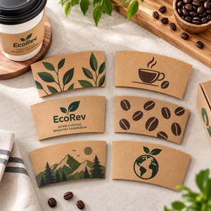 Manchons pour gobelets à café en papier kraft écologiques et biodégradables, motif feuilles, impression numérique, jetables pour boissons chaudes - Product Image 5