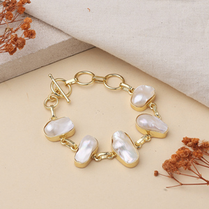 Handcrafted Pearl Chain <b>Bracelet</b> for Women Gold Plated Statement Link <b>Bracelet</b> Vintage Inspired Jewelry - Product Image 3