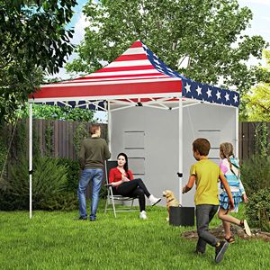 10FT X 10FT Heavy Duty Pop up <b>Canopy</b> <b>Tent</b> with UPF50+ Instant Sun Shelter Storage Pockets American Flag Sidewall - Product Image 2
