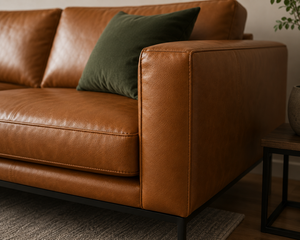 Sofá de Cuero Moderno de Mediados de Siglo, 2.5 Plazas, con Patas de Metal, Mueble de Primera Calidad para Sala de Estar - Product Image 3