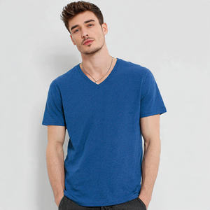 T-shirts d'été pour hommes à col en V, 100% coton, manches courtes, légers, t-shirt tendance streetwear pour hommes, t-shirt à col en V pour hommes - Product Image 2