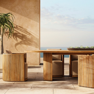 Mesa de forma ovalada hecha de madera de teca de buena calidad con estilo moderno, adecuada para uso en exteriores y duradera. - Product Image 5