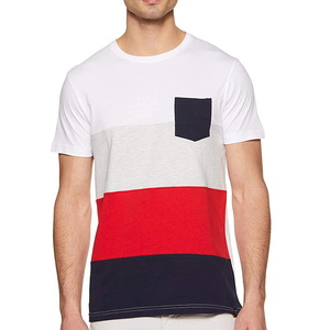 เสื้อยืดแขนสั้นผู้ชายแบบคอโอ มีกระเป๋า ดีไซน์ถักแบบลำลอง สีบล็อก - Product Image 1