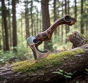 Hache Viking artisanale sur mesure, forgée à la main, pour usage industriel ou DIY, avec un magnifique design, manche en bois sculpté et tête en acier au carbone, avec fourreau. - Product Image 5