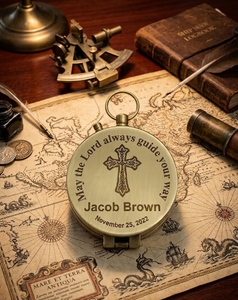 Marine International Personalized Vintage Brass <b>Compass</b> Cross Engraving Handmade Portable Shape Religious Theme Business Gift - Product Image 2