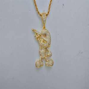 Collier Pendentif Personnalisé Lettre Hip Hop Design Géométrique Plaqué Or 14K Zircon Sertis de Pierres avec Chaîne Corde Mignon pour Unisexe - Product Image 1