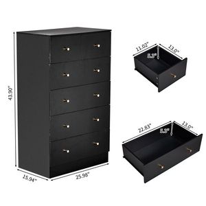 Commode en panneaux de particules noir mat avec placage mélaminé, armoire à 4+2 tiroirs, 66*40*111 cm, poignées dorées mates - Product Image 5