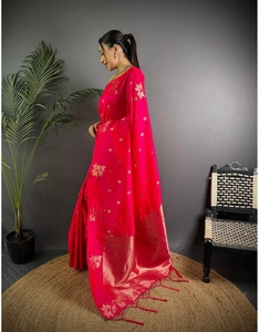 KV <b>Red</b> Lichi Silk Zari Weaving Banarasi Designer <b>Saree</b> With Unstitched Blouse - Product Image 4