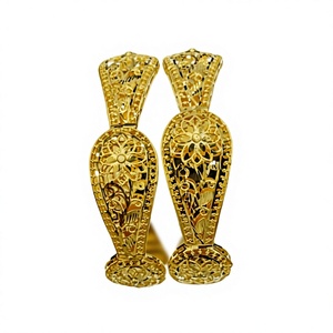 22k <b>Solid</b> <b>Gold</b> <b>Bangle</b> Set Women Traditional Indian Filigree Flower Design <b>Gold</b> Kada Bracelets Bridal Wedding Gift Party Jewelry - Product Image 2