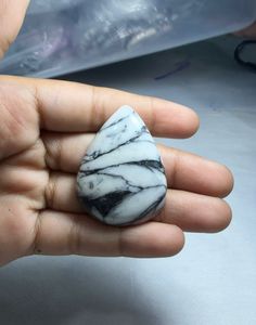 Cabochon de Jaspe Pinolithe Naturel, Pierre Précieuse en Cristal pour Création de Bijoux, Fourniture de Pierres de Guérison, Blanc et Noir - Product Image 2
