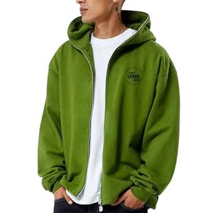 Sudadera con capucha y cremallera de cara completa de peso pesado de alta calidad para hombre, ropa de calle de algodón 100% con logotipo bordado con estampado 3D en relieve para invierno - Product Image 1