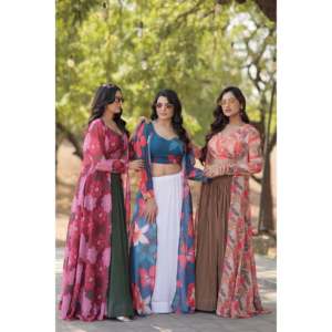 Lehenga choli หนังเทียม georgette พิมพ์ลายดอกไม้จีบ - Product Image 4