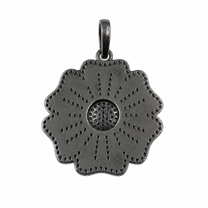 Pendentif floral soleil en argent sterling 925 rhodié noir avec diamants véritables pour femme, bijoux de luxe, cadeau élégant - Product Image 4