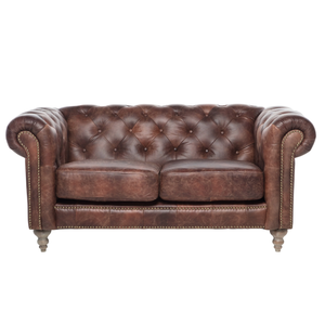 Classic Genuine Leather Two Seater Chesterfield <b>Sofa</b> with Deep Quilted Upholstery and Rolled Arms Solid Wood Legs Furniture - Product Image 1