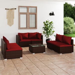 Set da salotto in Poly Rattan marrone 7 pezzi con cuscini Set da giardino - Product Image 1