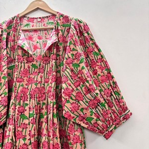 Vestido Casual Midi para Mujer, Tejido 100% Algodón, Liso, Manga Corta, Cintura Imperio, Estilo Babydoll, Cuello en V, Holgado, Funcional - Product Image 2