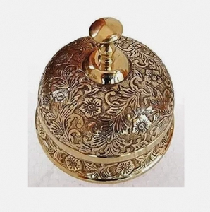 Antique <b>Brass</b> Desk <b>Bell</b> Gold Plated Round Embossed Home Decoration - Product Image 2