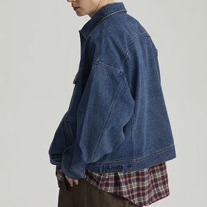Veste en jean déchirée élégante pour homme, look usé, doublure épaisse, vêtement d'extérieur d'hiver, coupe slim, manteau en jean bleu tendance, décontracté - Product Image 6