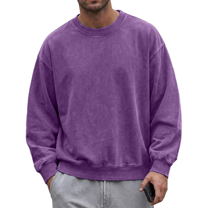 Nouveau sweat-shirt épais 100 % coton, coupe oversize, délavé à l'acide, col rond, bleu vintage, manches longues, unisexe, OEM ODM - Product Image 4