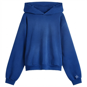 เสื้อฮู้ดโอเวอร์ไซส์แบบยูนิเซ็กส์ สีน้ำเงินล้วน สวมใส่สบายๆ ในฤดูใบไม้ร่วง ผ้าถักทรงโอเวอร์ไซส์ ผลิตจากผ้าเฟรนช์เทอร์รี่ พิมพ์ลายดิจิทัล - Product Image 1