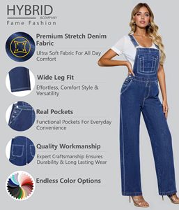 Mono vaquero elástico súper cómodo para mujer, sin mangas, de pierna ancha, informal, a la moda, personalizado ODM OEM - Product Image 5