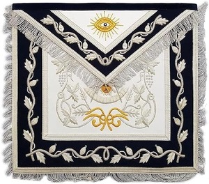 Tablier de franc-maçon de la Loge Bleue avec couronne brodée à la main en fils dorés sur satin blanc brillant – Réplique de l'apprêtement des anciens maîtres maçons - Product Image 5